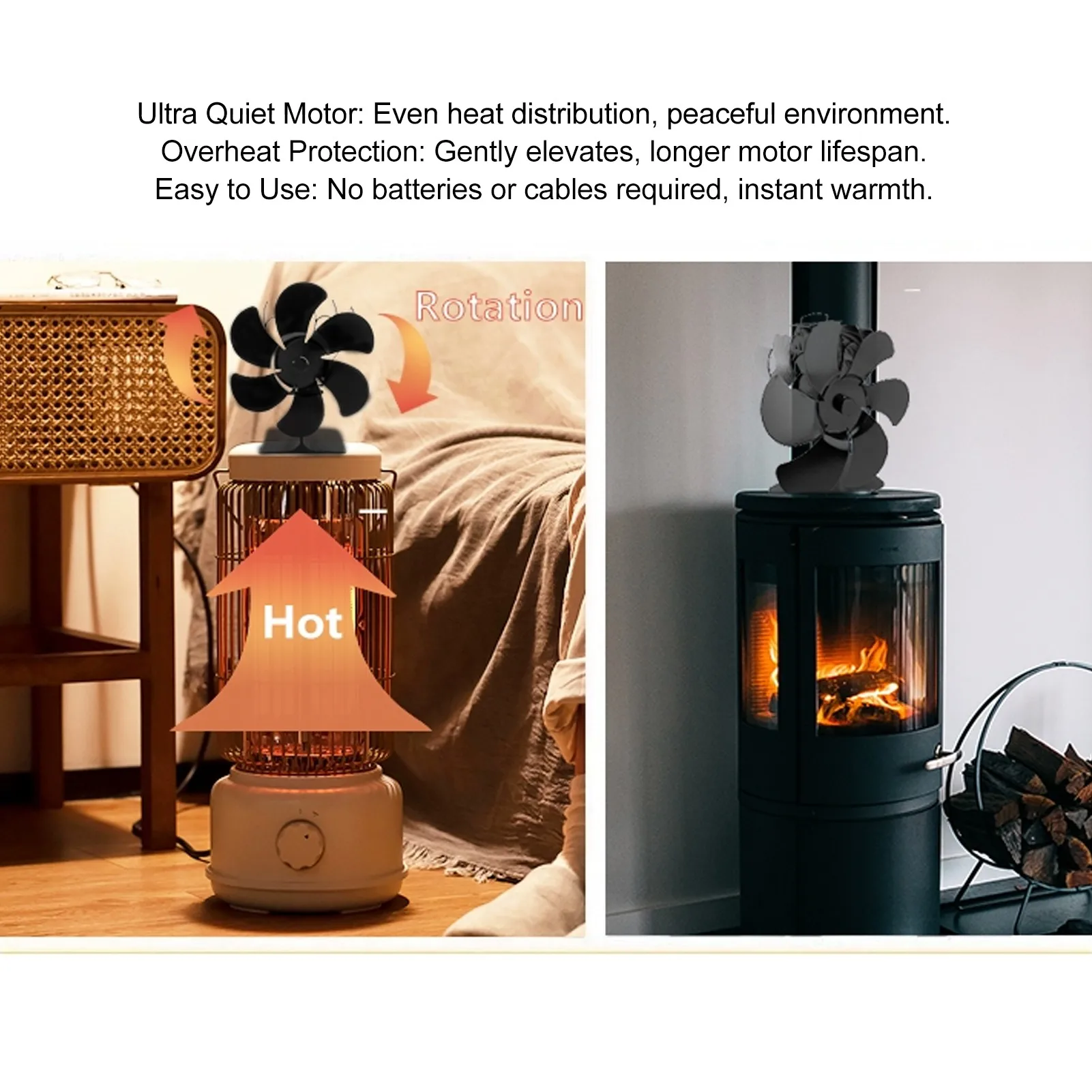 ストーブファン静音 6 ブレード熱駆動アルミニウム熱電ファン高速暖かい循環過熱木材用