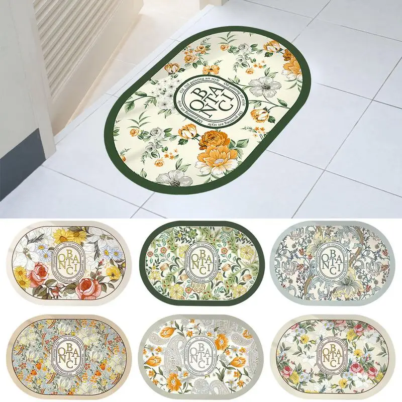 Bathroom Absorbent Mat 15x23 Flower Printed Bathroom Rugs Ultra Thin Easy To Clean Machine Wash Rubber Bath Rugs Floor Mats