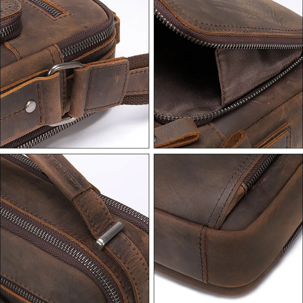 Echte Leder-Umhängetasche für Herren, Casual Herren-Handtasche, Crossbody-Taschen für Arbeit und Business, Vintage Crazy Horse Leder-Schultertasche – Detail 7