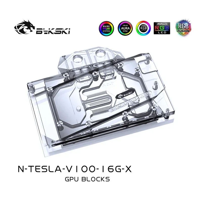 Bykski GPU Water Cooling Block For NVIDIA V100 16GB FHHL Graphics Card,VGA Cooler 5V A-RGB