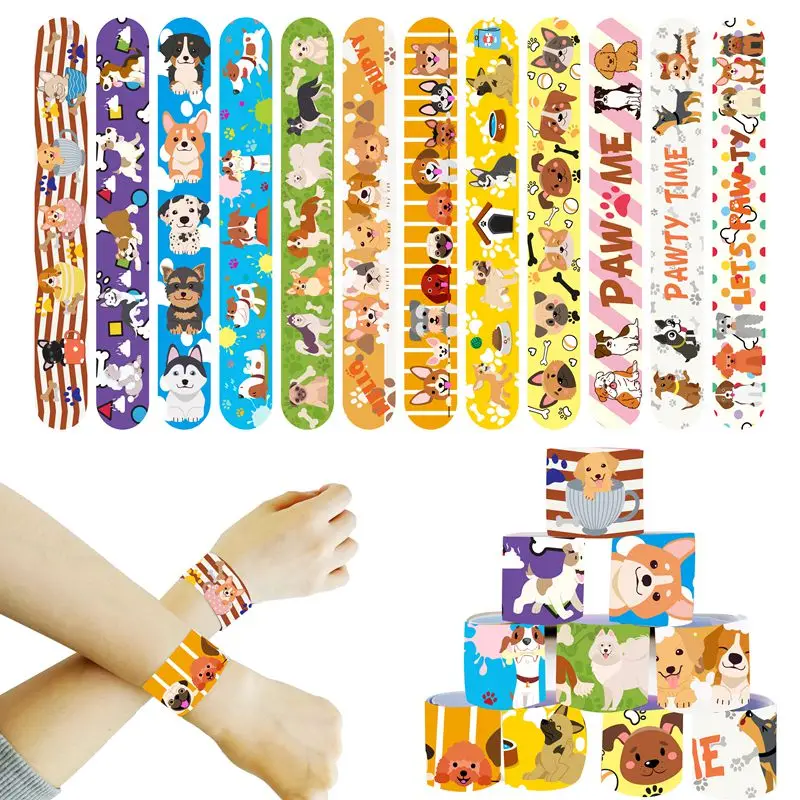 12pcs Cartoon Dog Slap Bracelets Cute Animal Shiba Inu Bracelet Children\'s Day Gifts Happy Kids Birthday Party Supplies