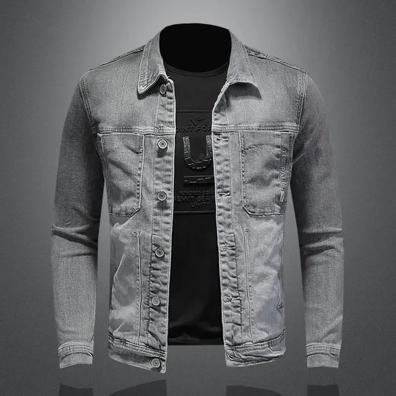 GELITAYIN Men's Denim Jacket Brown Plus Size Cargo Male Jean Coats Camouflage Fast Delvery Of Fabric Korean Popular Clothes Vint