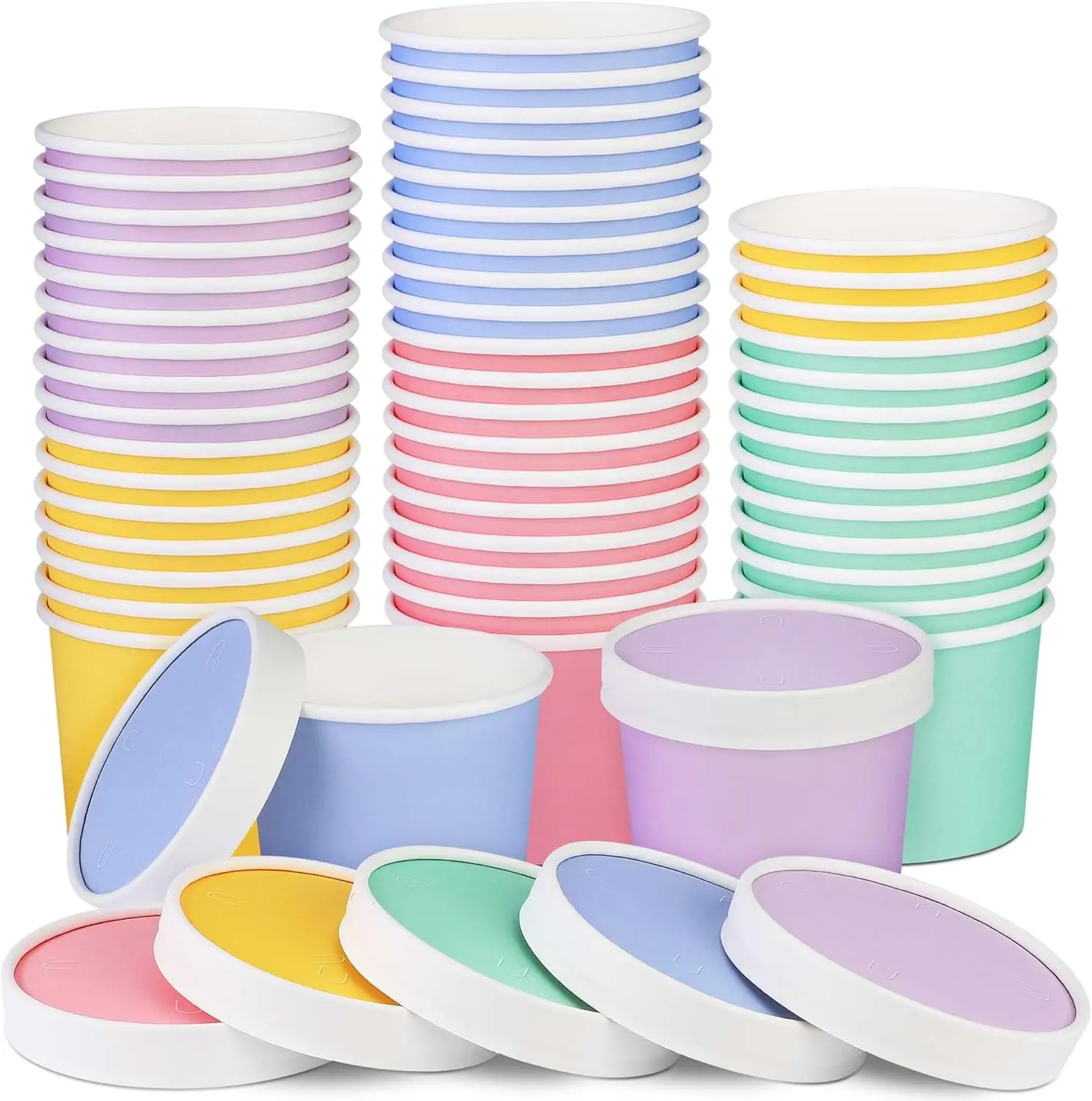 

50 Pack Ice Cream Containers with Lids 8 Ounces Disposable Soup Bowls with Lid Paper Ice Cream Sundae Cups Treat Cups wi