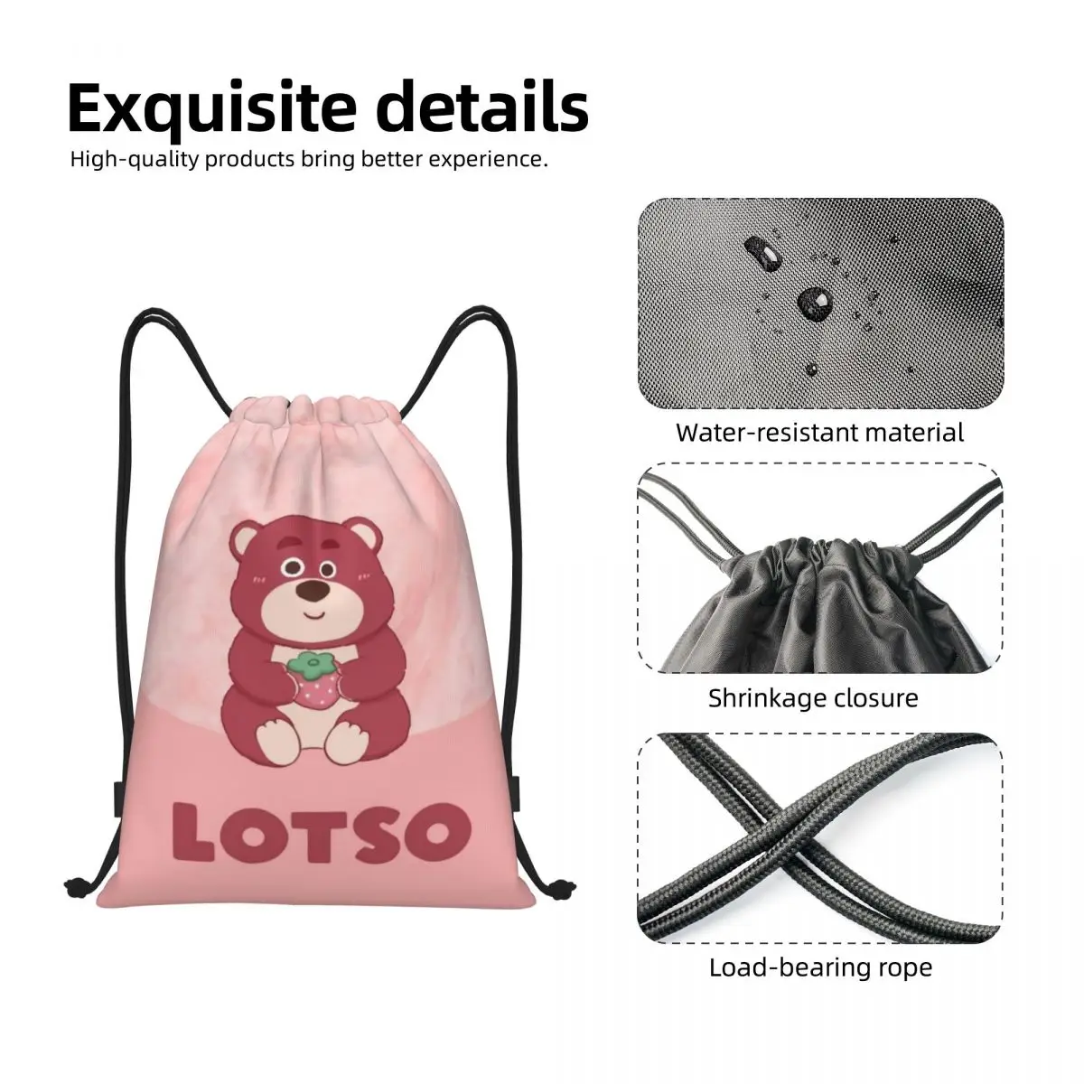 Custom Lotso Huggin Bear Anime Drawstring Bag para compras, Mochilas de ioga para mulheres e homens, Sports Gym Sackpack