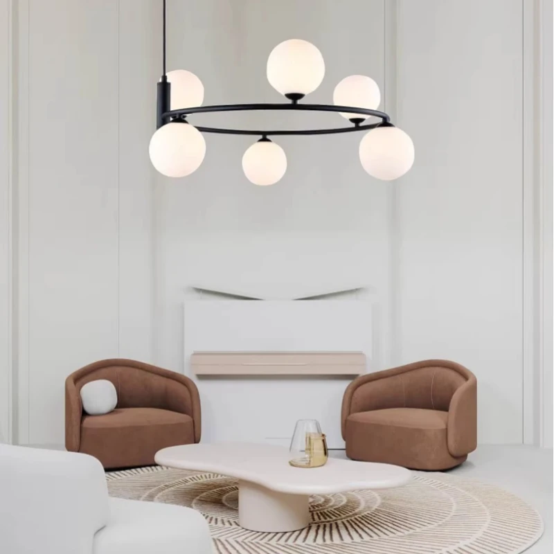 Modern Minimalist White Glass LED Chandelier Bedroom Hotel Exhibition Hall Living Room Circular Pendant Lamp Home Decor Lighting