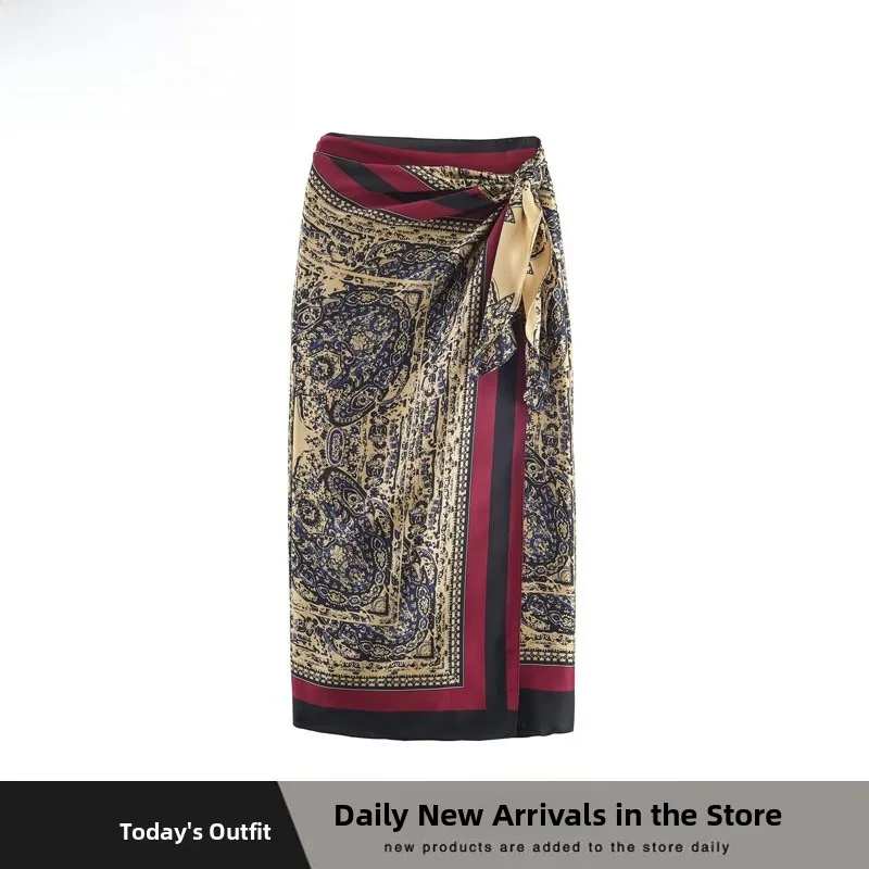

Модная уличная одежда, юбка с шарфом с узором пейсли, женская юбка из полиэфирного волокна, повседневная одежда, юбка со средней талией H-образной формы