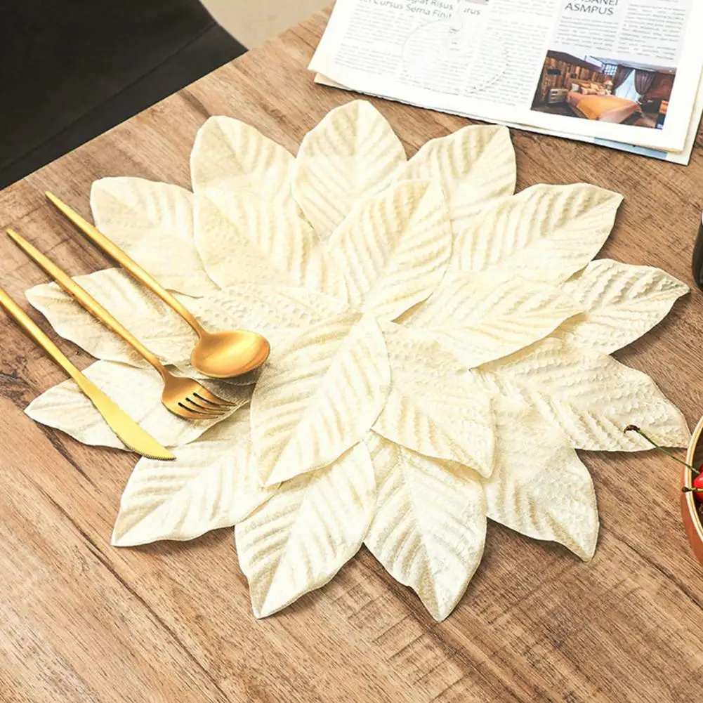 Placemat Cup Coaster Decorative Artificial Leaf Shape Anti-slip Reusable Patchwork Anti-scalding Golden Color Table Placemat