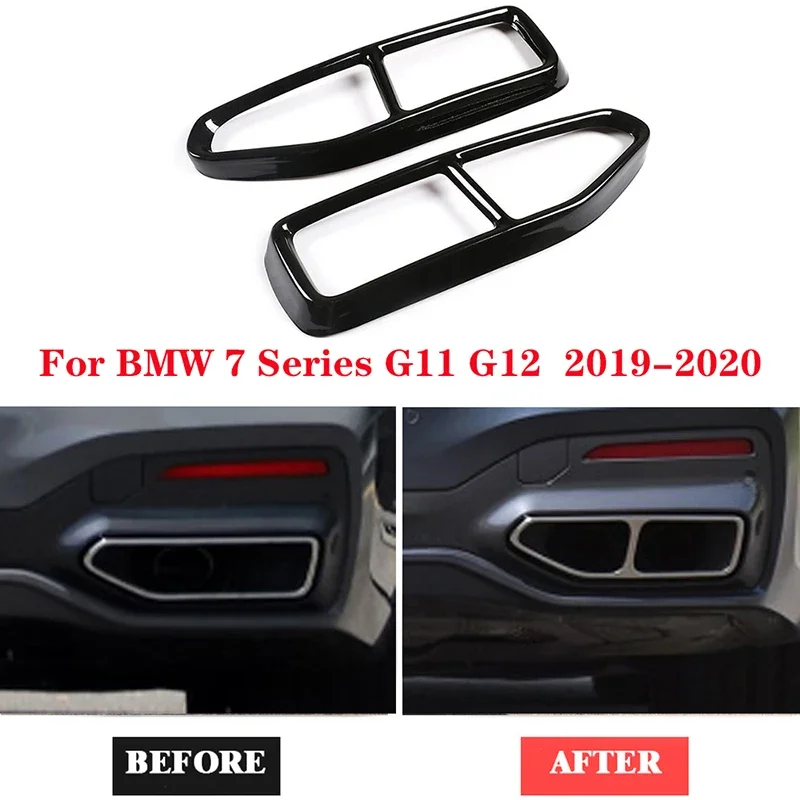 1Pair/2Pcs Black Car Exhaust Muffler Pipe Tip Cover Trim Fit For BMW 7 Series G11 G12 2019 2020 Accessories