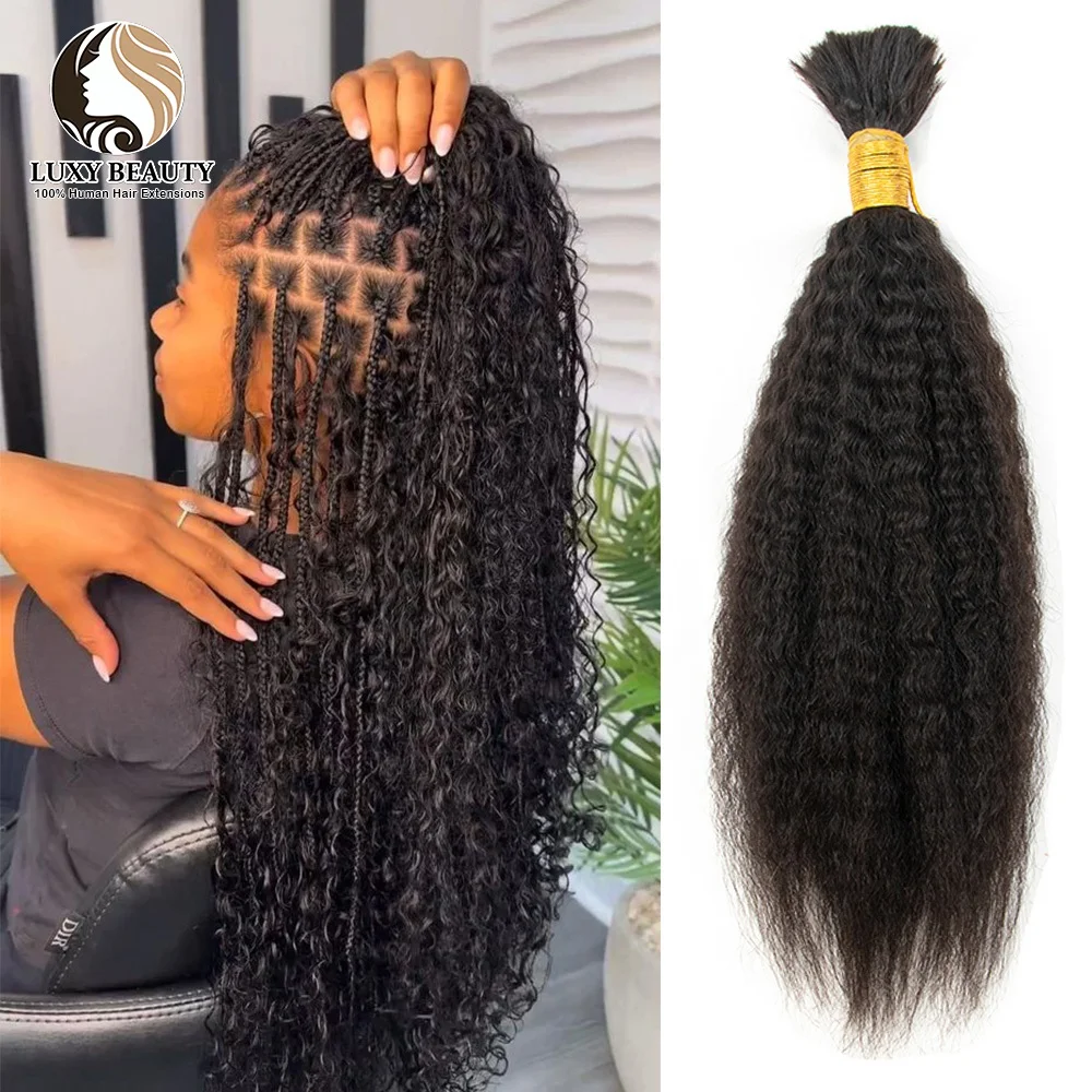 Afro Kinky Straight Human Hair Bulk for Braiding No Weft Natural Brazilian Remy Hair Extensions Bundles Bulk for Boho Braids 50g