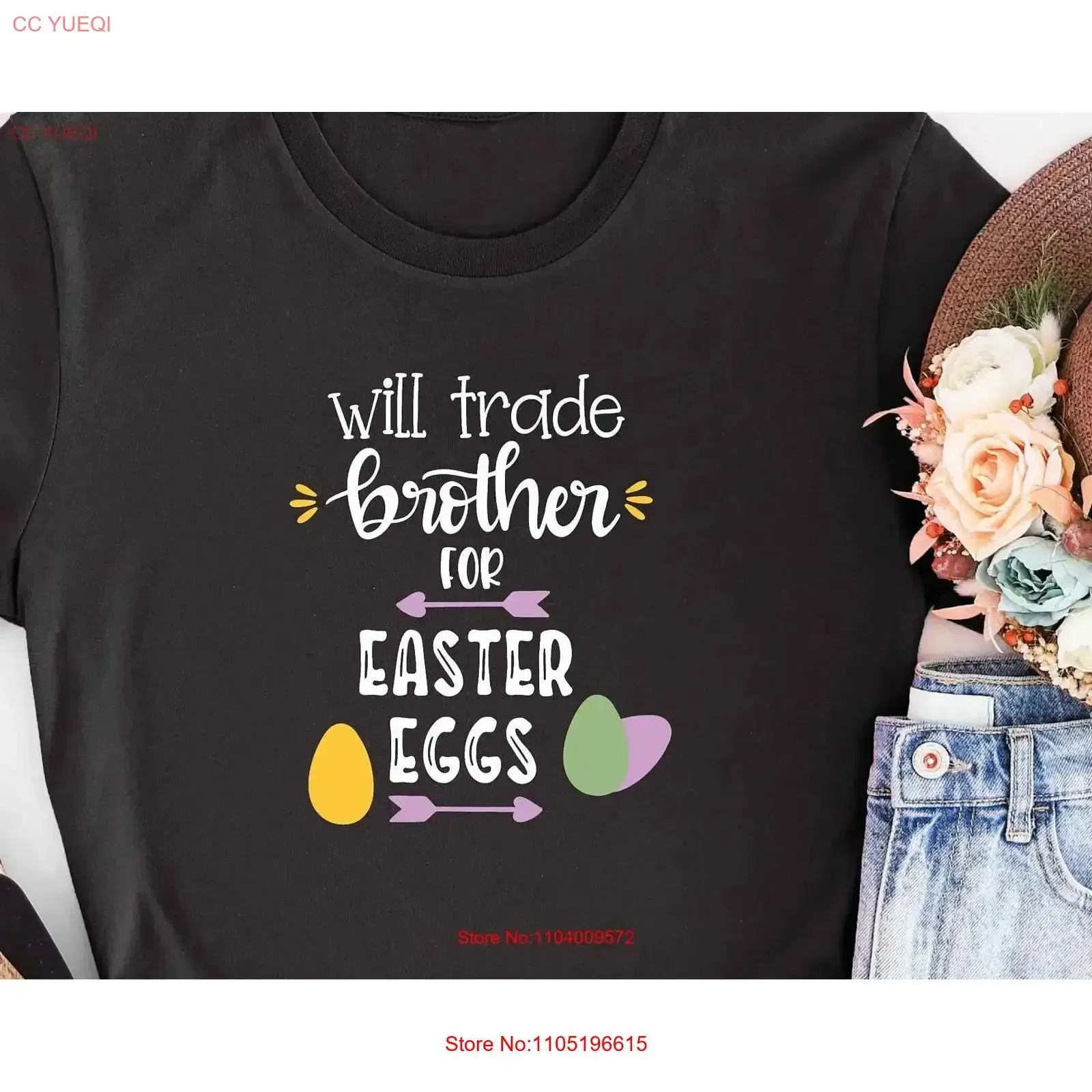 Funny Easter T shirt Egg Will Trade Brother for Eggs Siblings Girls vintage Washed Stylish Versatile Casual Stretched graphic