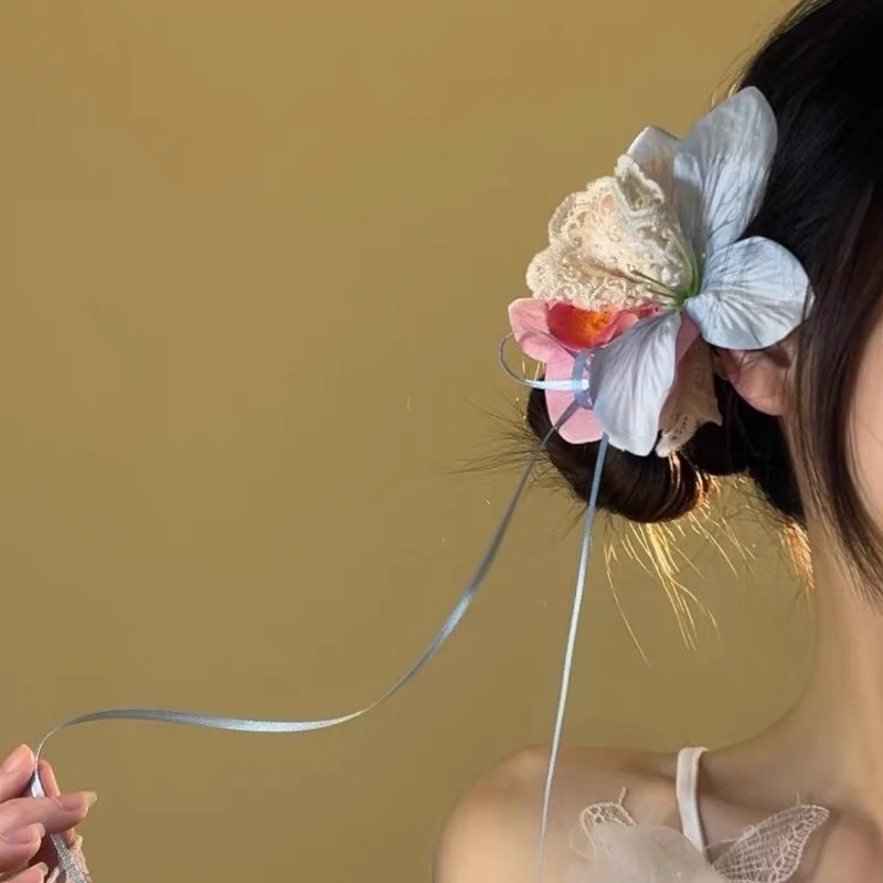 

Ladies' Hair Clips Chinese Lily Flower Gentle Elegant Ribbon Sweet Versatile Hair Pins Headwear High-quality Hair Accessories