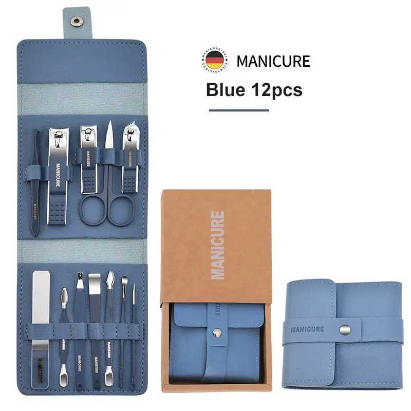 Stainless Steel Manicure Set Nail Kit Professional Set Anti-rust Scissors Nail Cutter Nail Kit 12pcs Manicure Complete Kit
