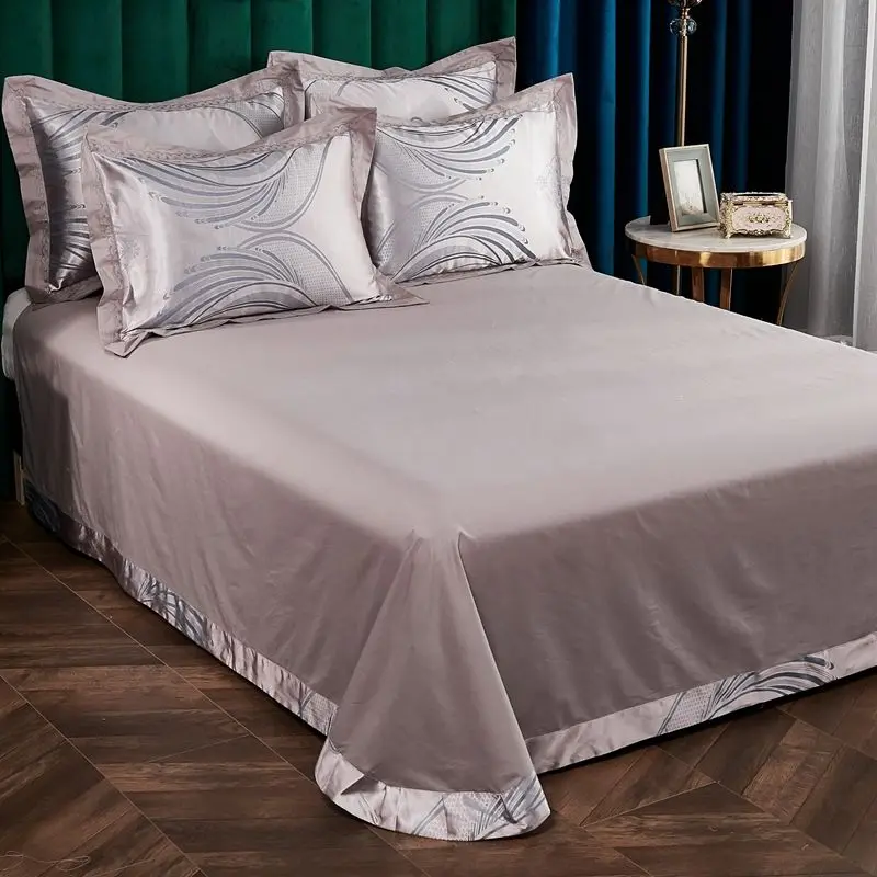 60 Jacquard Round Corner Bed Sheets Pure Color Bedding Sheets 100% Pure Cotton Three Piece Pillowcase Set
