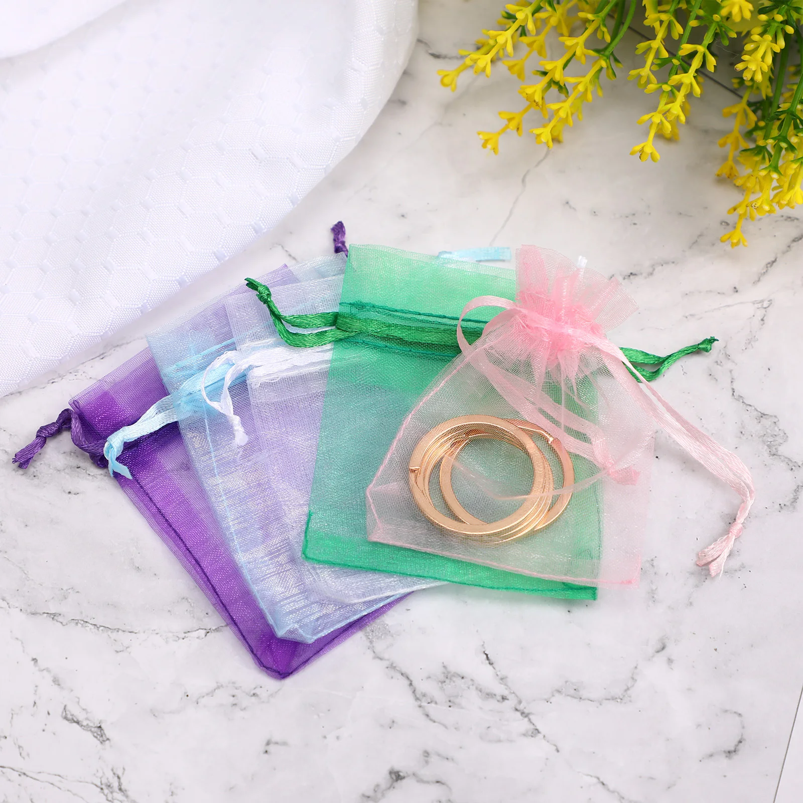

50 pcs Mini Organza Bags Set Small Size Gift Drawstring Favor Pouches Party Supplies Pink White Green