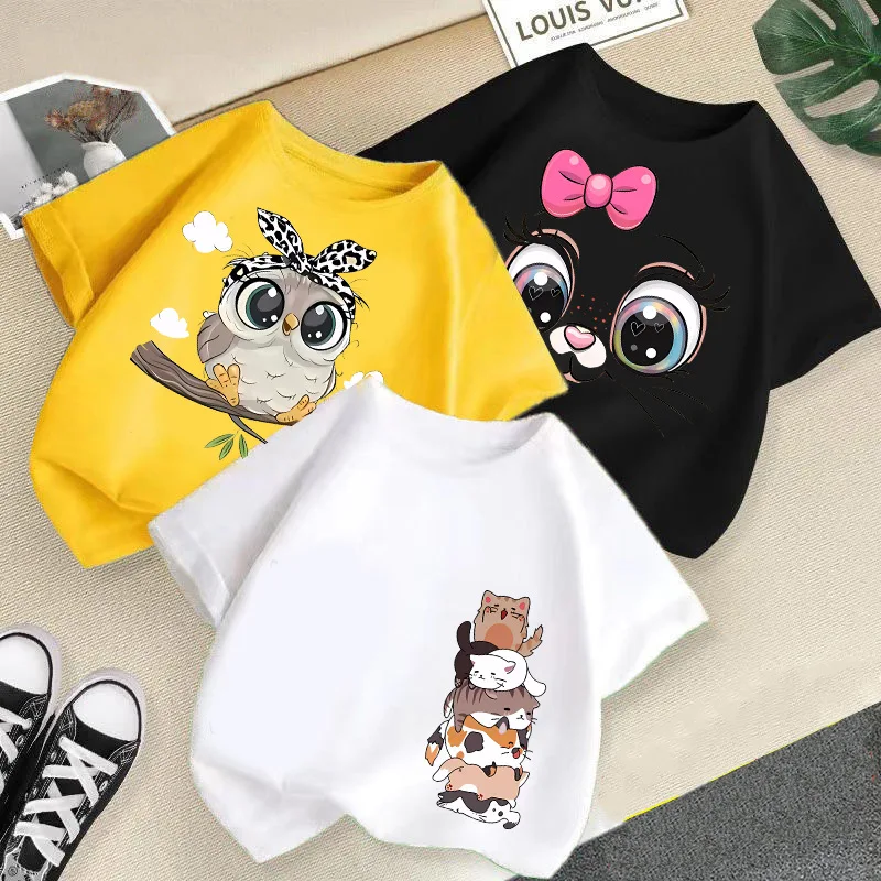 Girls T-shirt Short Sleeve New Foreign Animal Print Children's Top Boys Half Sleeve Children's Summer Clothes Kids Clothes