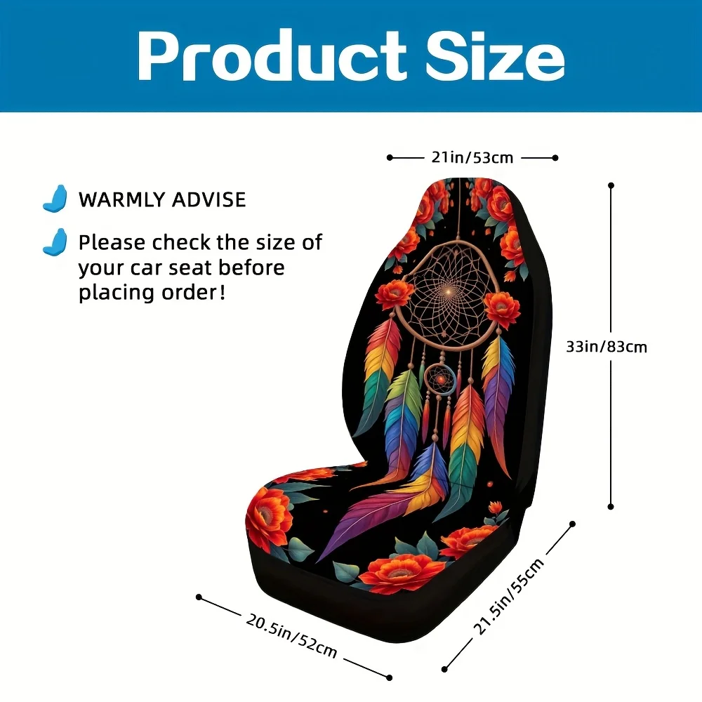 2pcs, Colorful Dreamcatcher Bohemian Pattern Car Seat Covers, Soft Washable Fabric, Decorative Upgrade Adds Stylish Touch, Enha