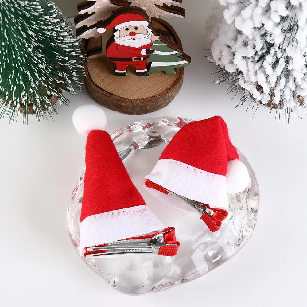 메리 크리스마스 장식 빨간 크리스마스 모자 머리핀 산타 클로스 어린이 선물 어린이 사슴 뿔 헤어 클립 빨간 머리핀