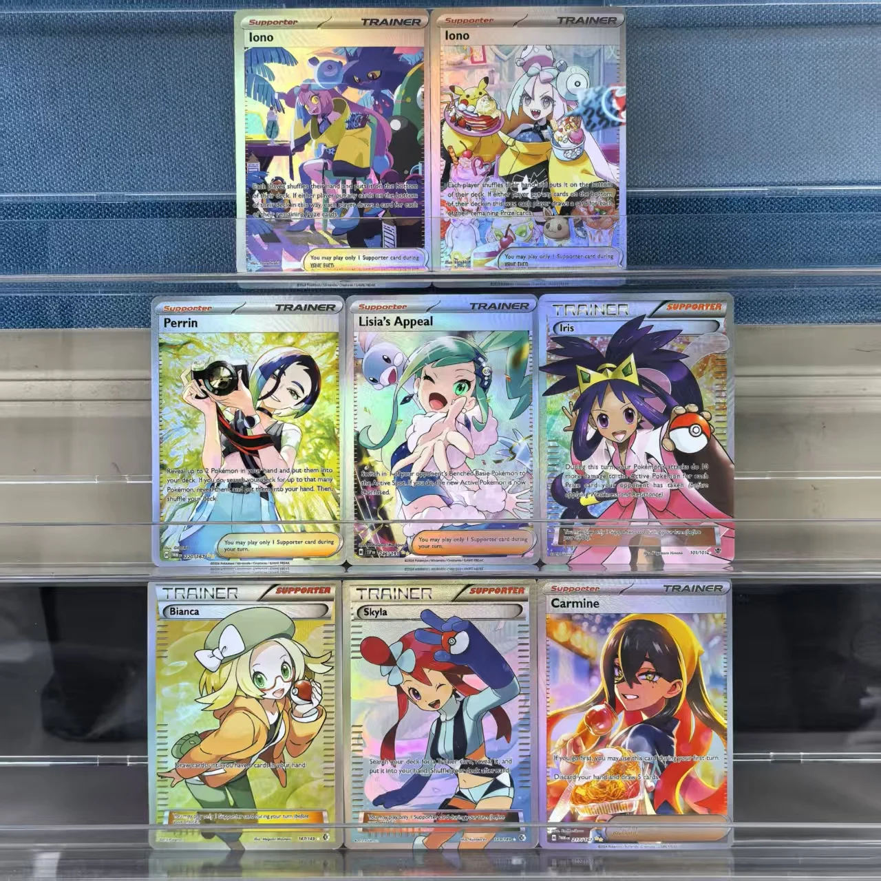 

8Pcs PTCG English Pokemon Collection Cards Skyla Lisias Appeal Iono Carmine Perrin Iris Bianca Classic Game Anime Cards Gift Toy