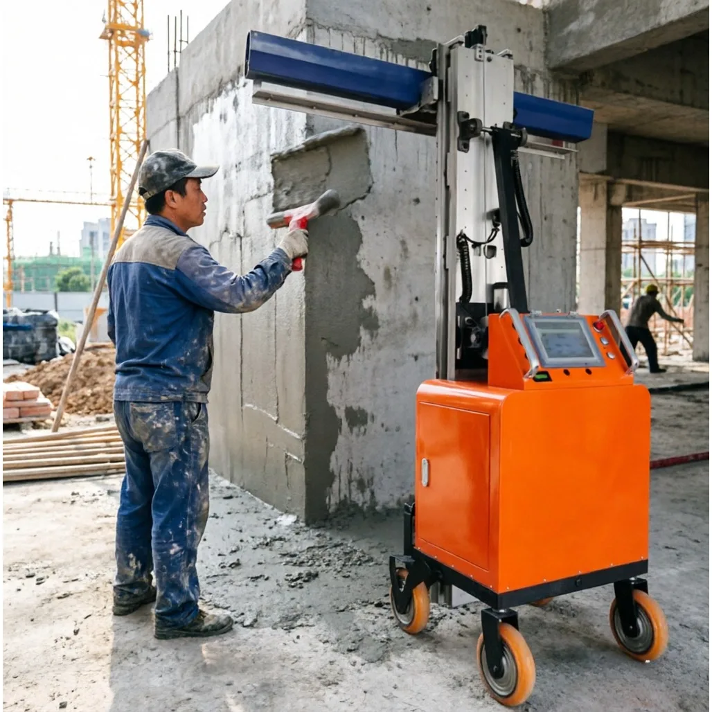 Mobile Wall Plastering Equipment Four Wheel Moving Design Easy Transfer Small Indoor Construction Gypsum Mortar Machinery