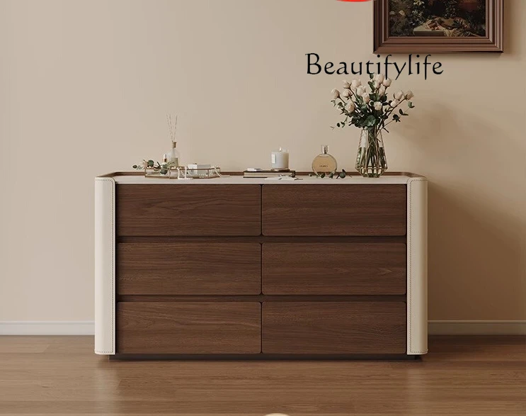 American Light Luxury Walnut Solid Wood Chest of Drawers French Vintage Style Household Drawer Storage Cabinet