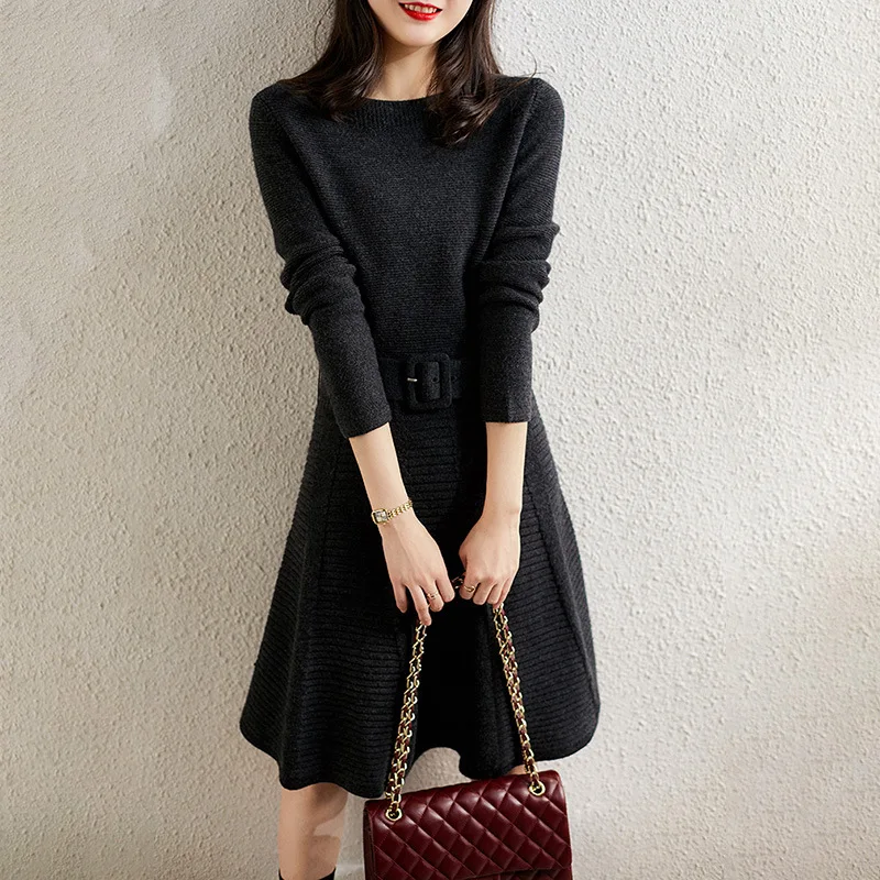 

Knitted Sweater Dress Women, Autumn And Winter New Style, Elegant Design, High-End Coat Matching, Petite Knitted Dress