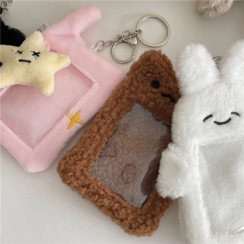 Original Plush Keychains Card Holder INS Bear Rabbit Photocard Binder Student ID Card Cover Kpop Idol Album Display Stationery