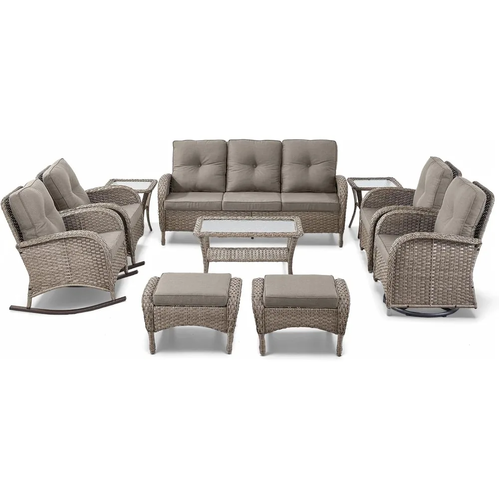 Patio Furniture-All Weather Wicker Patio Conversation Sets with Swivel Patio Chairs High Back Outdoor Couch with Swivel Rocking