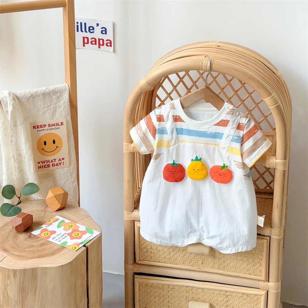 

Baby Clothing 2024 Summer New Fashionable Fake Two Romper 0-1 Year Old Baby Candy Color Short-sleeved Thin Casual Romper