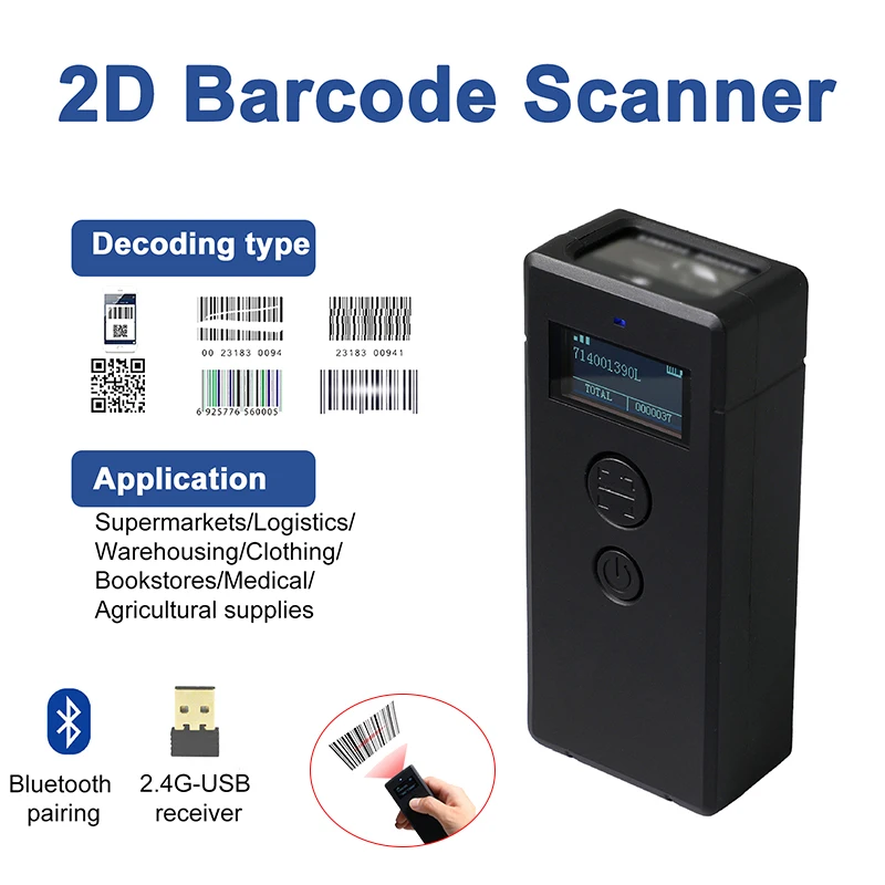 Bluetooth Mini Barcode Scanner 1D/2D 2.4G Wireless Bar Code Scanner for Android IOS Windows USB Scanner CCD Laser Reader