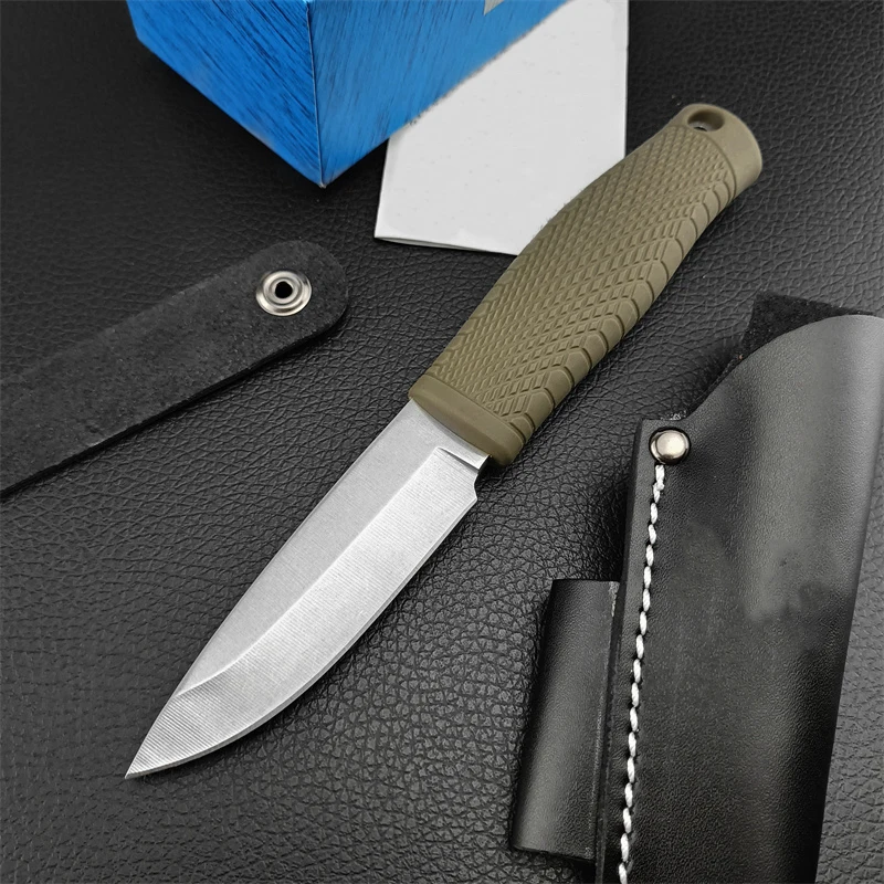 

Newest BM 200 Puukko Tactical Fixed Blade Knife D2 Satin Blade OD Green Handle EDC Multifunction Leather Sheath Military Knives