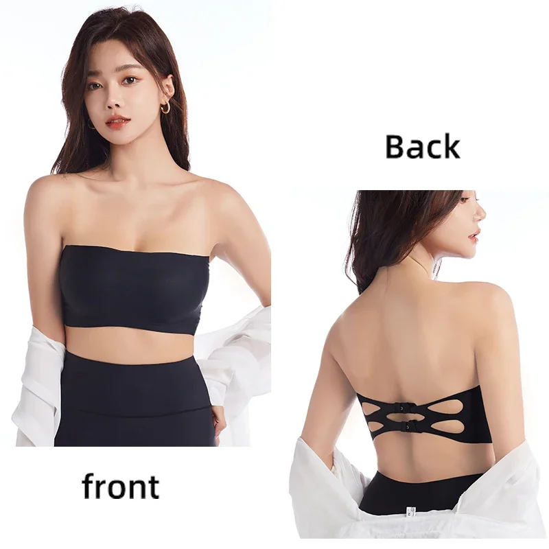 Women Traceless Bra Underwear Camisole Strapless Top Crop Top Back Buckle Strapless Underwire Black Free Size Soft Sports Sexy