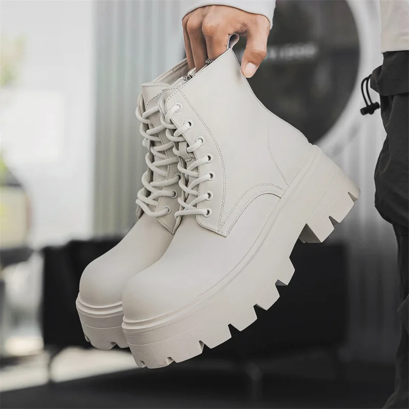 British style mens fashion stage nightclub platform boots black white designer shoes cowboy original leather boot ankle botas