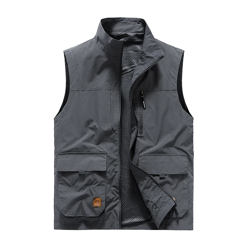 Gilet da uomo primaverile Outdoor allentato traspirante fotografia pesca giacca senza maniche moda Multi tasca Stand up Collar gilet da lavoro