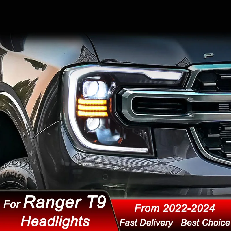 Car styling Headlights For Ford Ranger T9 2022-2024 to new style full LED Auto Headlamp Assembly Projector Lens Accessories Kit