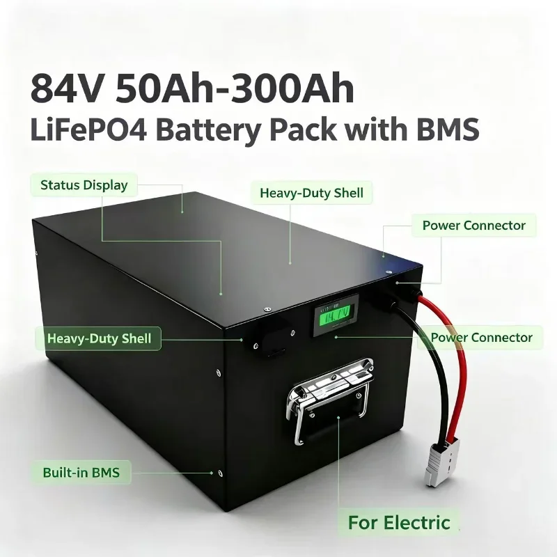 84V LiFePO4 Battery Pack Built-in Smart BMS, Rechargeable Deep Cycle Battery 50Ah-280Ah for Electric Tricycle, Golf Cart, EV Mot