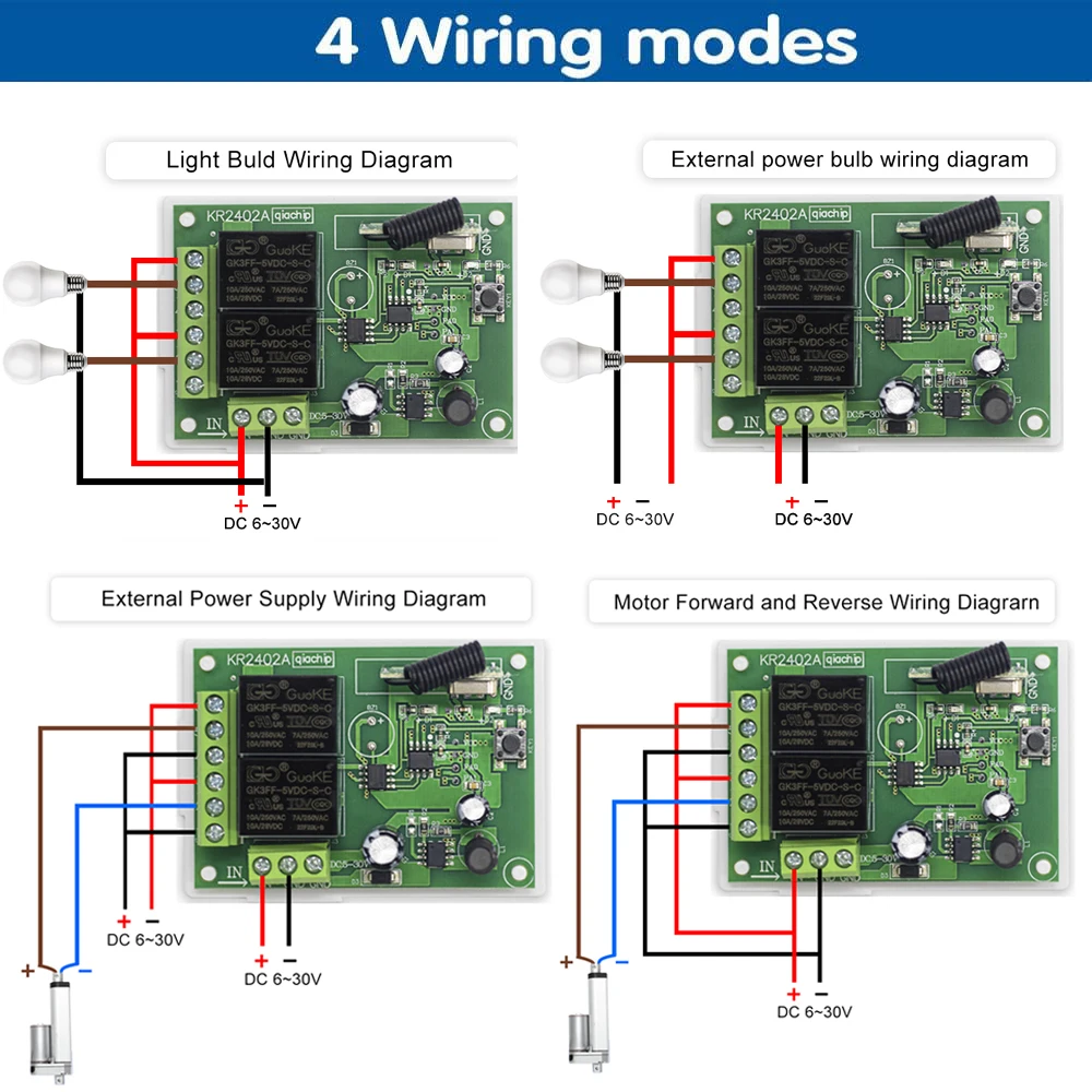 CENFAYA 433Mhz Universal Wireless Remote Control Switch DC 6V 12V 24V 30V 10A 2 Channels Relay Receiver Board 2 RF Transmitters