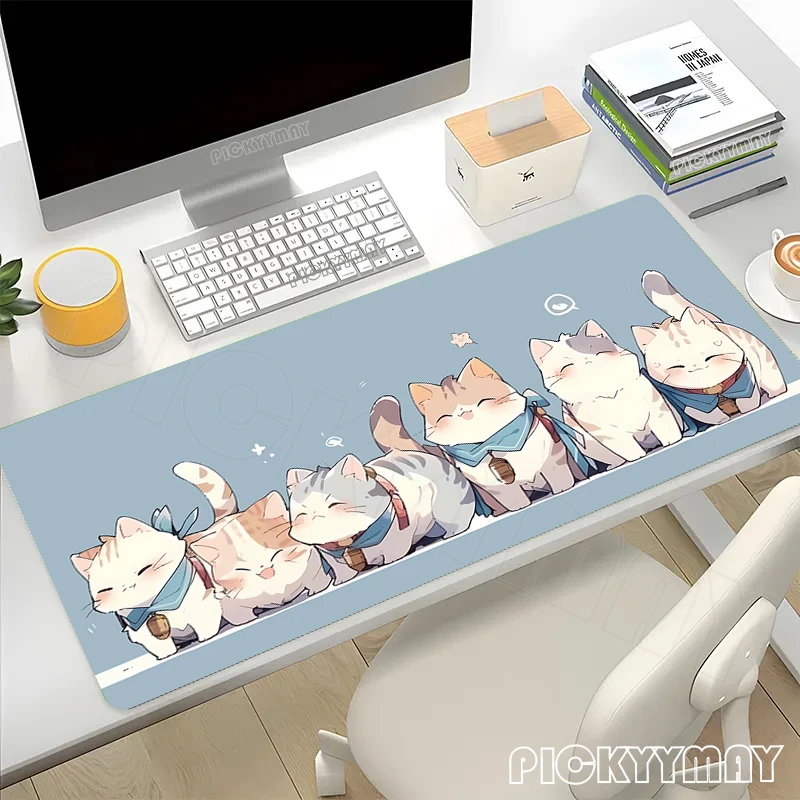 Kawaii Cat Large Mouse Mat Gaming Mousepad Big Gamer Mousepads 39.3x19.6in Rubber Keyboard Mats Desk Pad HD Cute Mouse Pads