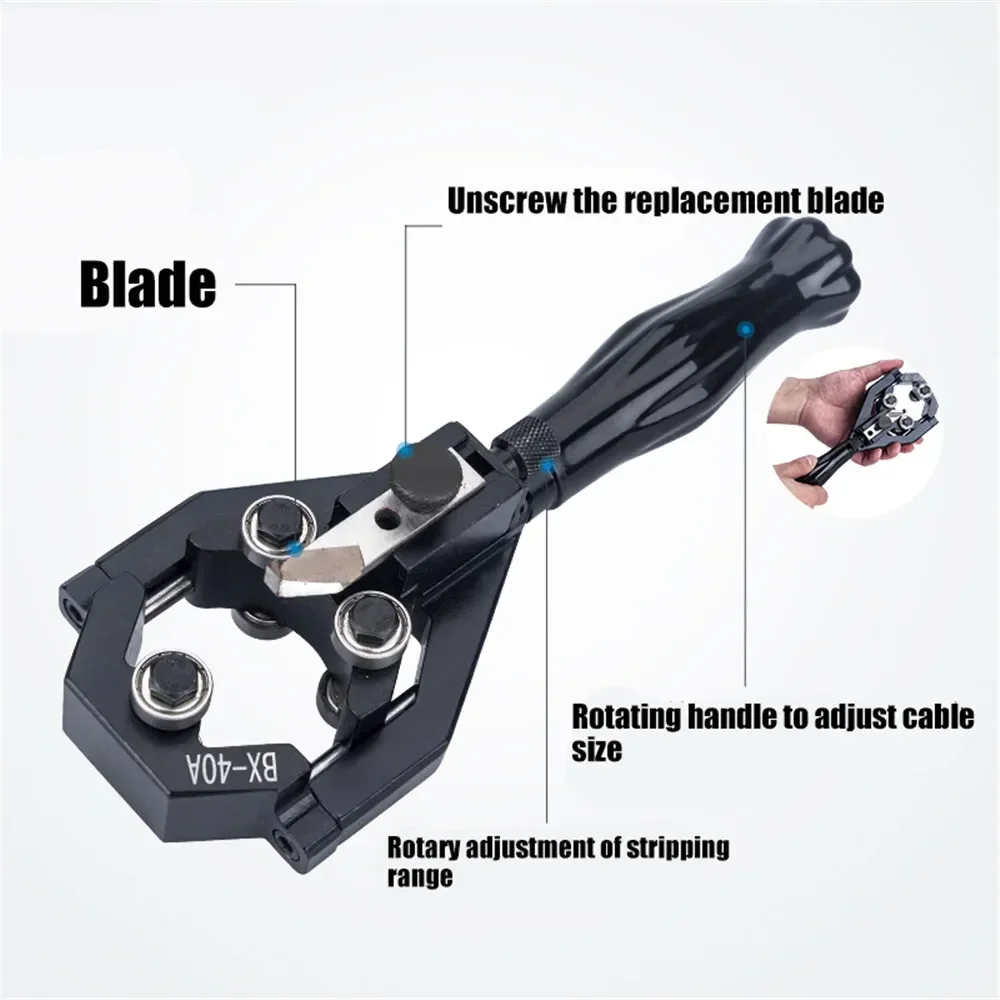 BX-40 Stripping Wire Pliers Insulated 20-40mm Triangular Pulley Design Stripping Knife Electrician Wire Stripping Pliers