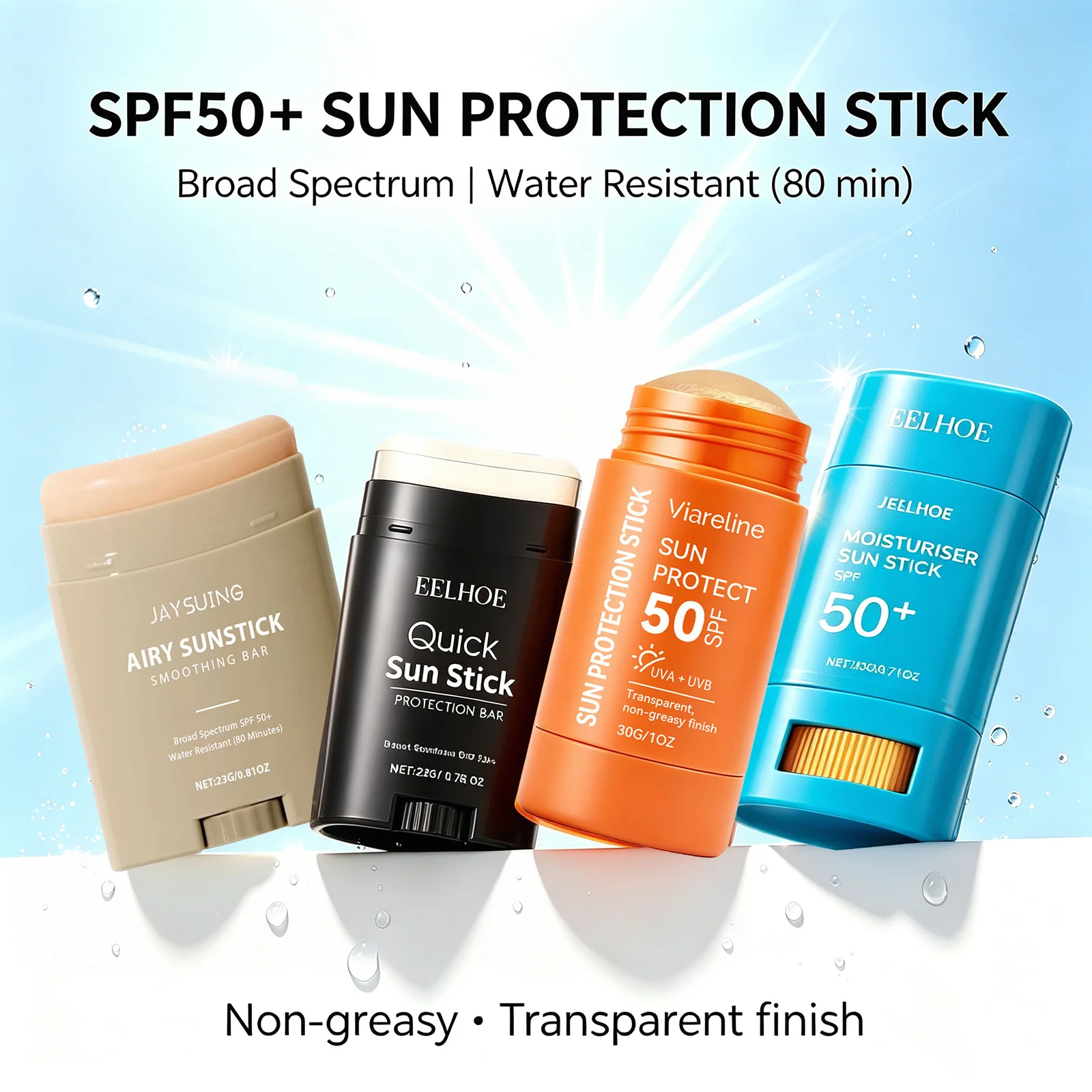 Korean Sunscreen Stick SPF PA50++++ Broad Spectrum Water Resistant 80 Min Portable Sunscreen for Beach Sports Daily Use Travel