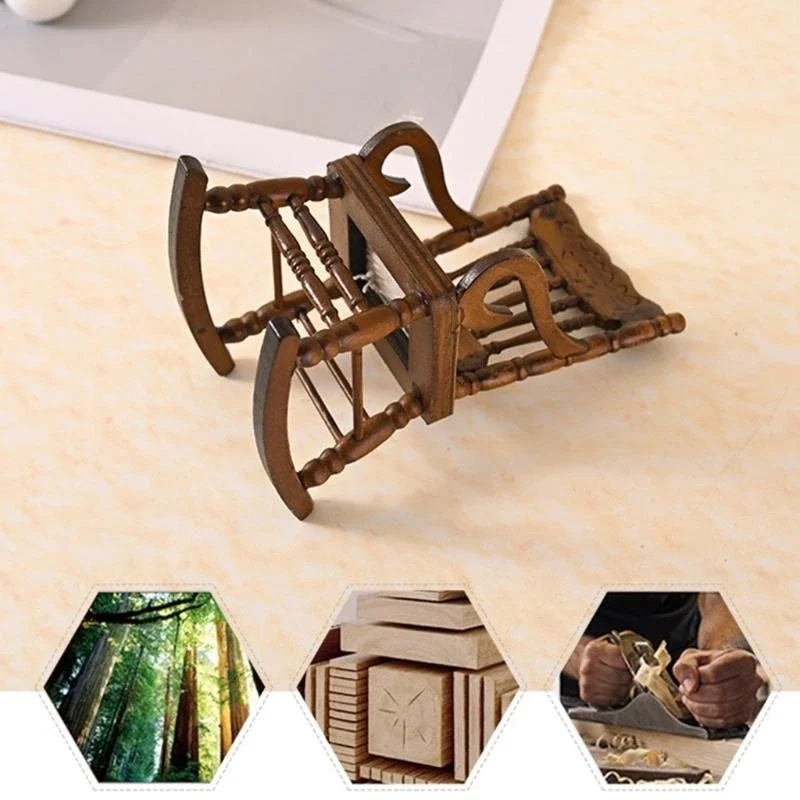 Schaukelstuhl aus Holz, Modellfigur, Puppenhaus, Szenendekoration, Miniaturmöbel, Landschaftszubehör Maßstab 1:12,