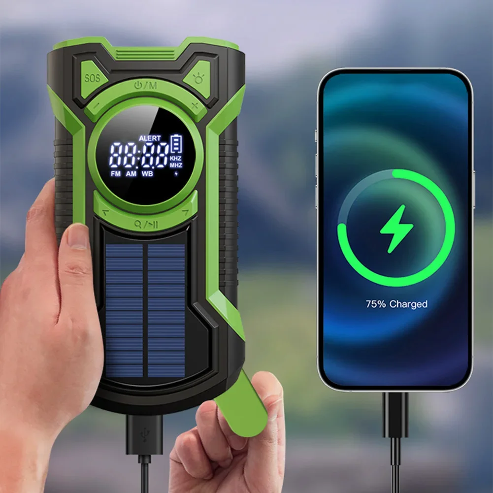 Linterna de manivela de tres pruebas, Radio de emergencia multifuncional impermeable con Bluetooth y linterna LED para exteriores