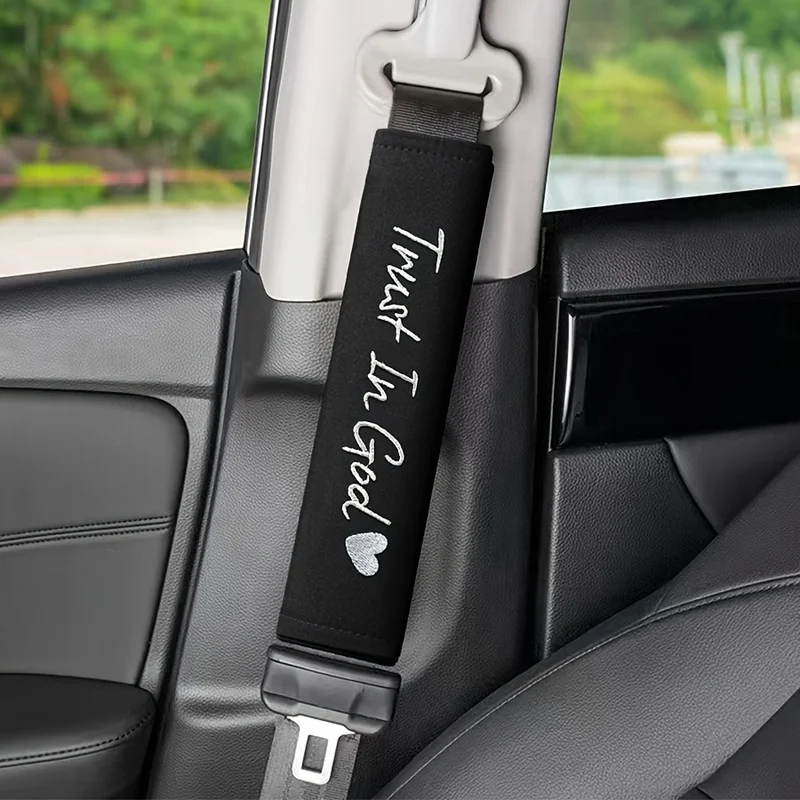 2pcs Car Letter Embroidery Pattern Seat Belt Shoulder Pads, Seat Belt Protectors, Universal Fit for Front Seat Belts , Interior