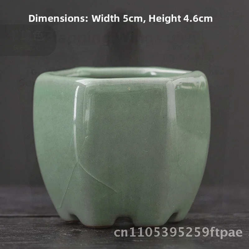 Mini Mum Holed Flower Pot High Pile Vintage Ceramic Breathable Miniature Pots for Home Gardening Small Size Hexagonal &