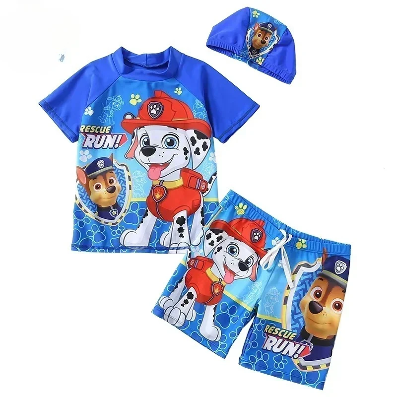 

Paw Cartoon Patrols Swimwear Pants Cap Set Chase Boy Swimsuit Summer Shorts Top Children Swimming Trunks Birthday Gifts