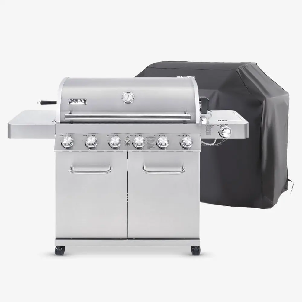 

6-Burner Stainless Steel Propane Gas Grill with Knob Controls, Built-In Thermometer and BBQ Cover (2 Items)