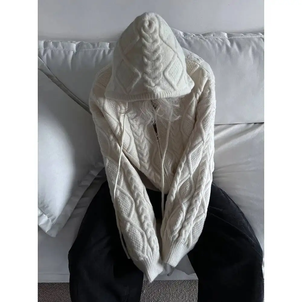 Men's Women Knitting Cardigan 2025 Autumn Winter New Hooded Cardigan Sweater Vibe Loose Knitwear Couples' Outerwear Top