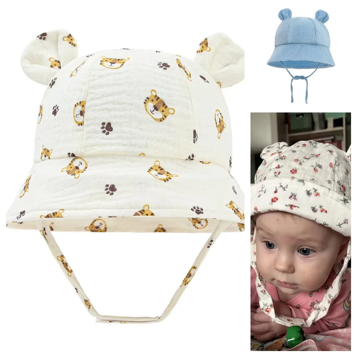 

Baby Sun Hat With Ears Cute Bunny Newborn Boys Girls Bucket Hat Summer Kids Toddler Panama Cap 0 to 12 Months Soft Cotton