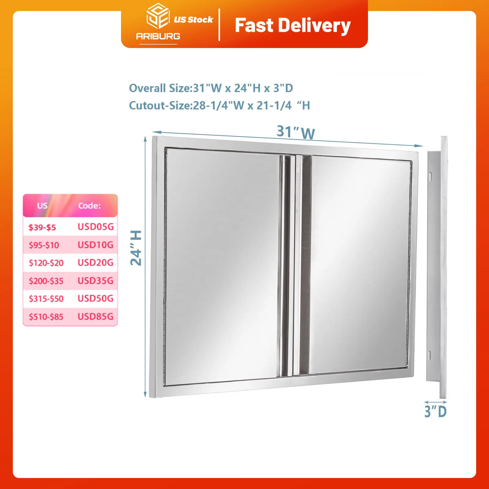 BBQ Double Access Doors Stainless Steel Double Wall Door Panel Outdoor Kitchen Doors Flush Mount Outdoor Kitchens or BBQ Island