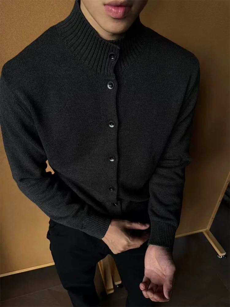 

Мужской свитер свободного кроя с длинными рукавами, однотонный, вязаный, с пуговицами, повседневный, осенне-зимний, универсальный