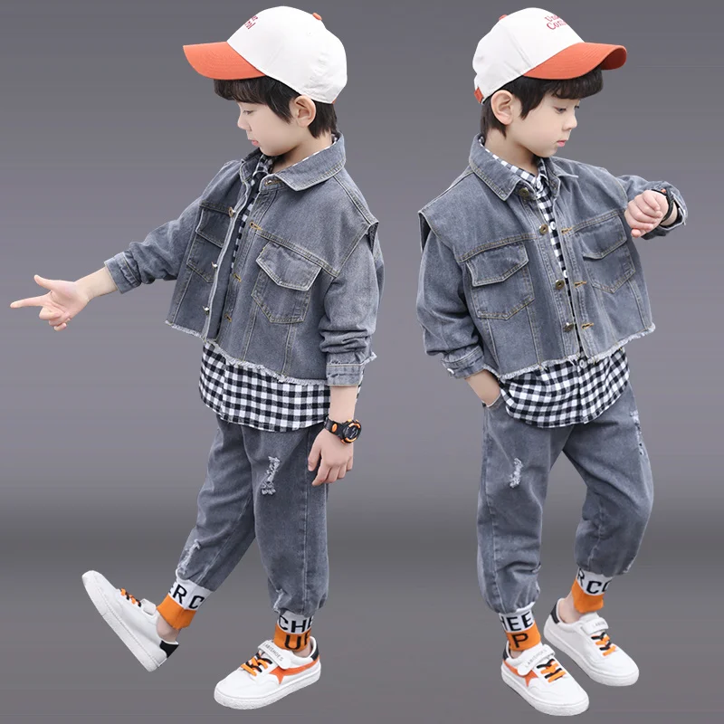 Autumn boys clothes sport suit set 2022 new casual full sleeve denim children's clothing cotton 3 pieces for 4 to 14 years